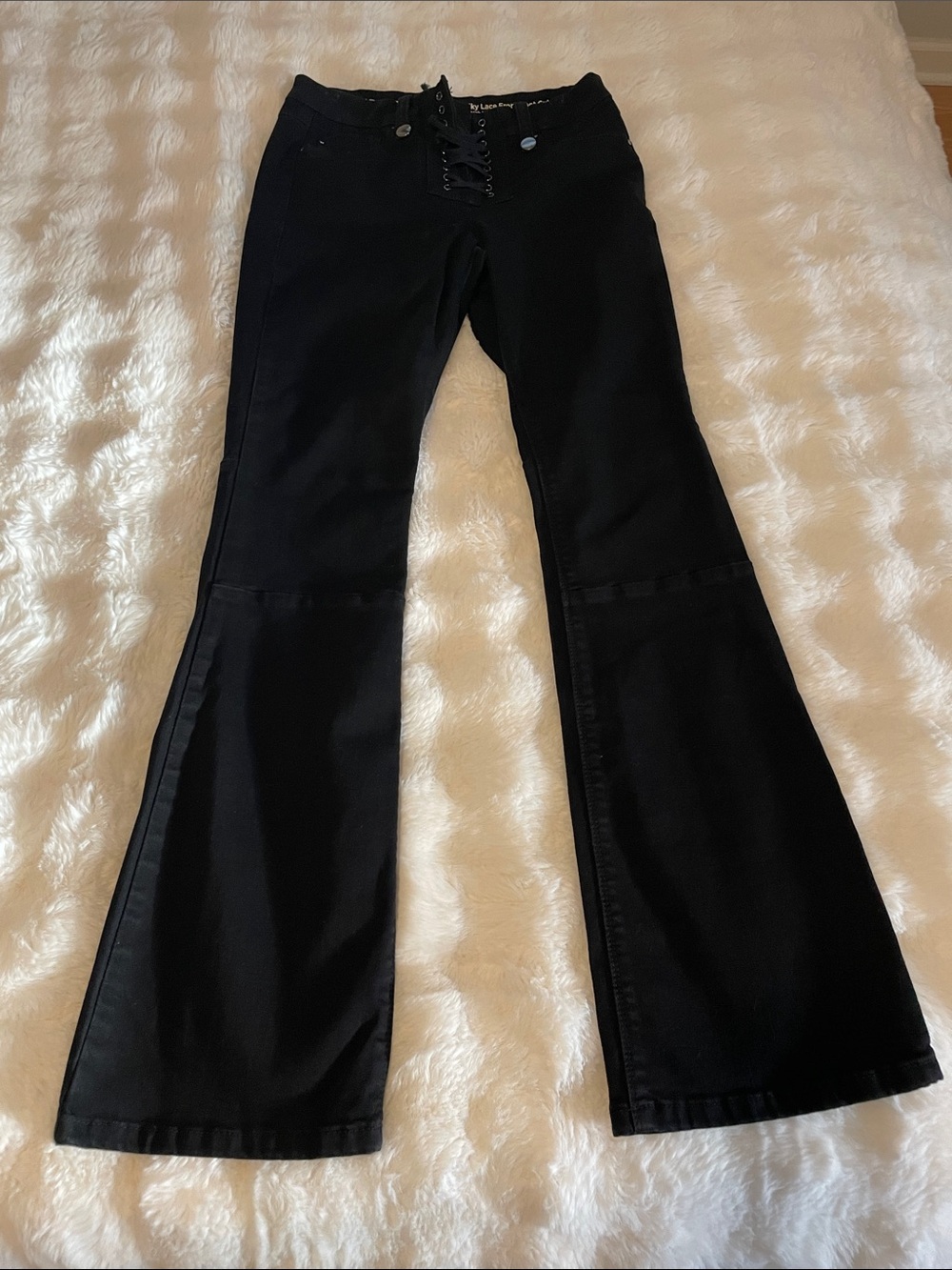 Laurie Felt Stretch Black Lace-Up Front Flared Pants Size Small